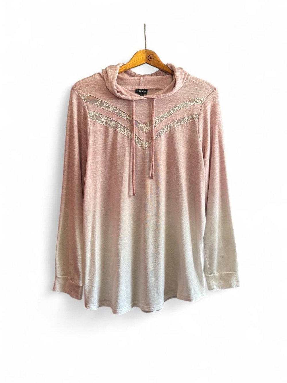 Torrid Hoodie Pink Ombre Chevron Lace Inset Hooded Top Plus Size 2 2X 22 24
